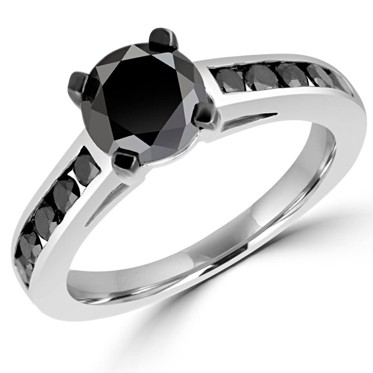 Picture of Majesty Diamonds MDR160009 1.66 CTW Round BlacK Diamond Solitaire with Accents Engagement Ring in 10K