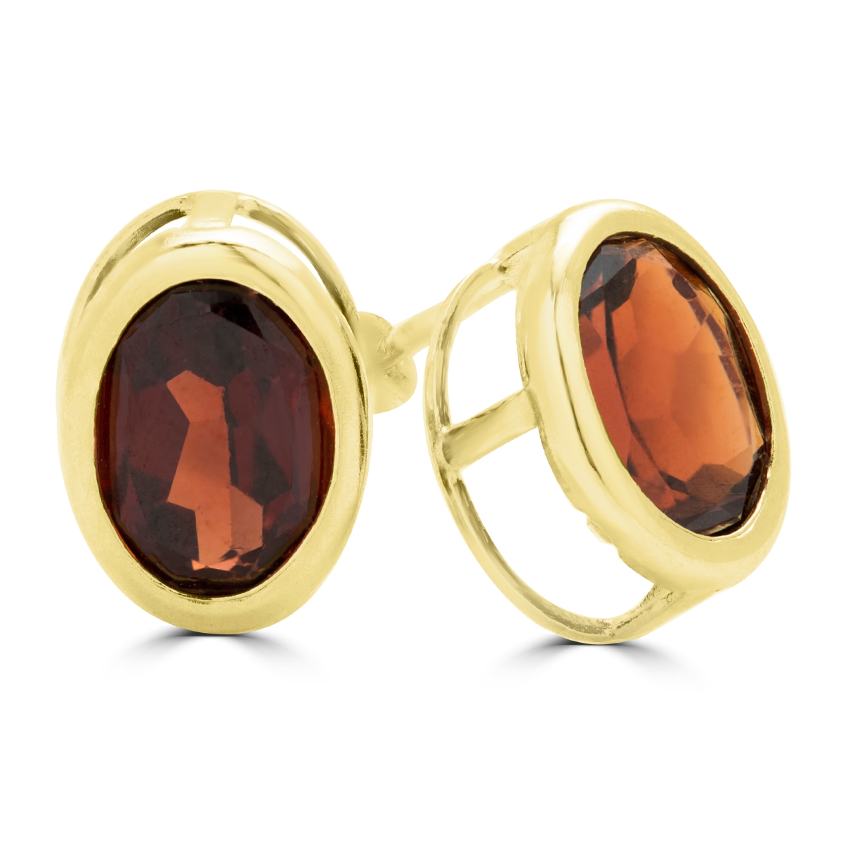 1.6 CTW Oval Red Garnet Bezel Set Stud Earrings in 14K
