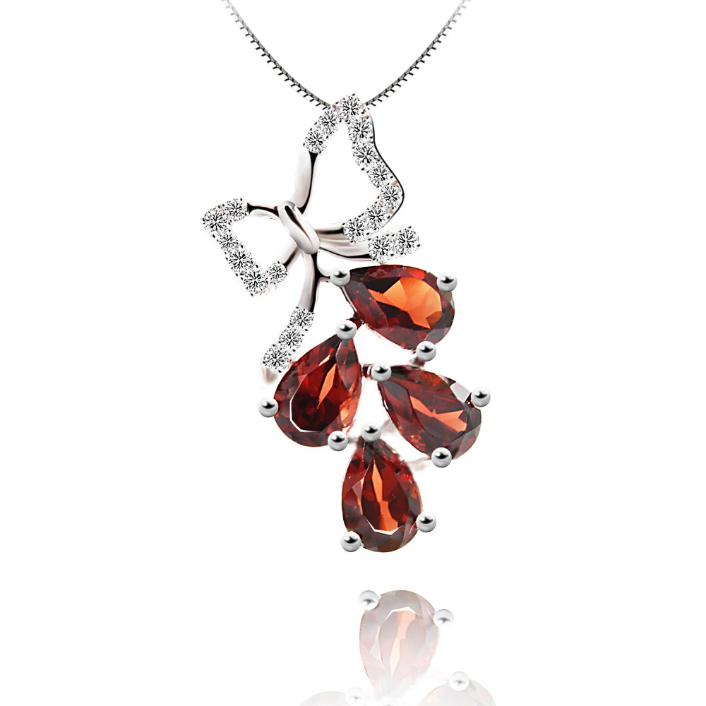 MDS170223 3.4 CTW Oval Red Garnet Fancy Pendant Necklace in .925 Sterling Silver -  Majesty Diamonds