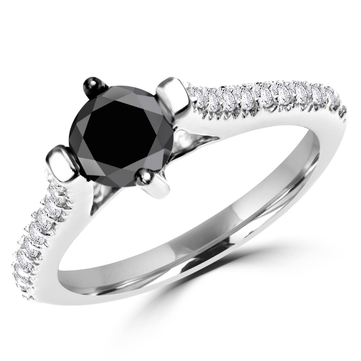 1.1 CTW Round BlacK and White Diamond Engagement Ring in 14K