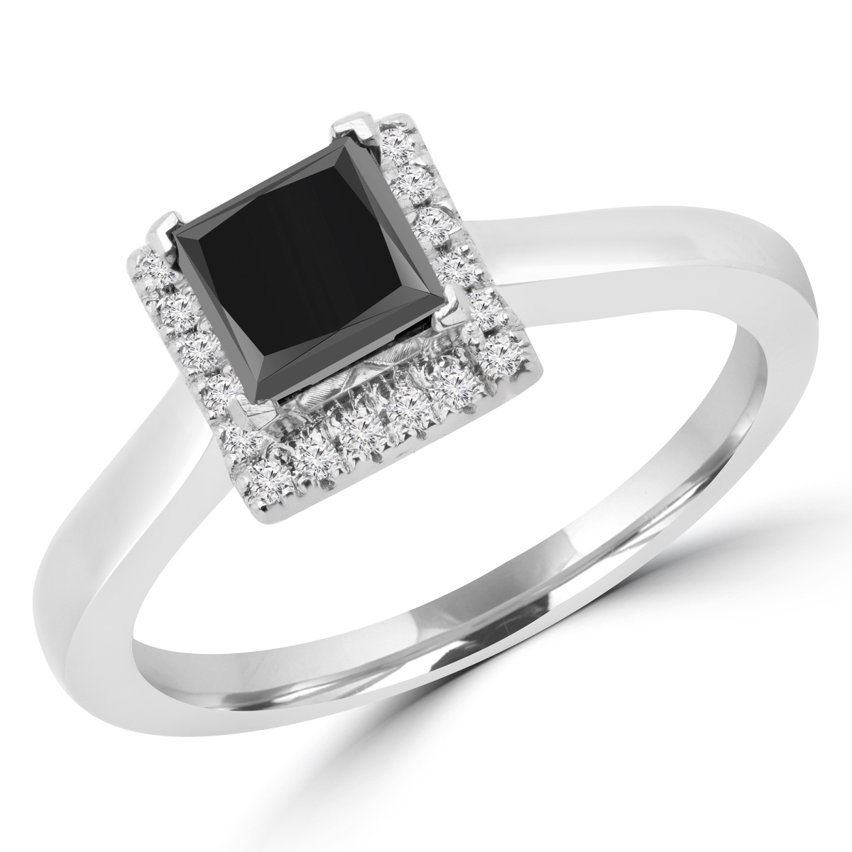 Picture of Majesty Diamonds MD170176 0.9 CTW Princess BlacK Diamond Halo Engagement Ring in 14K