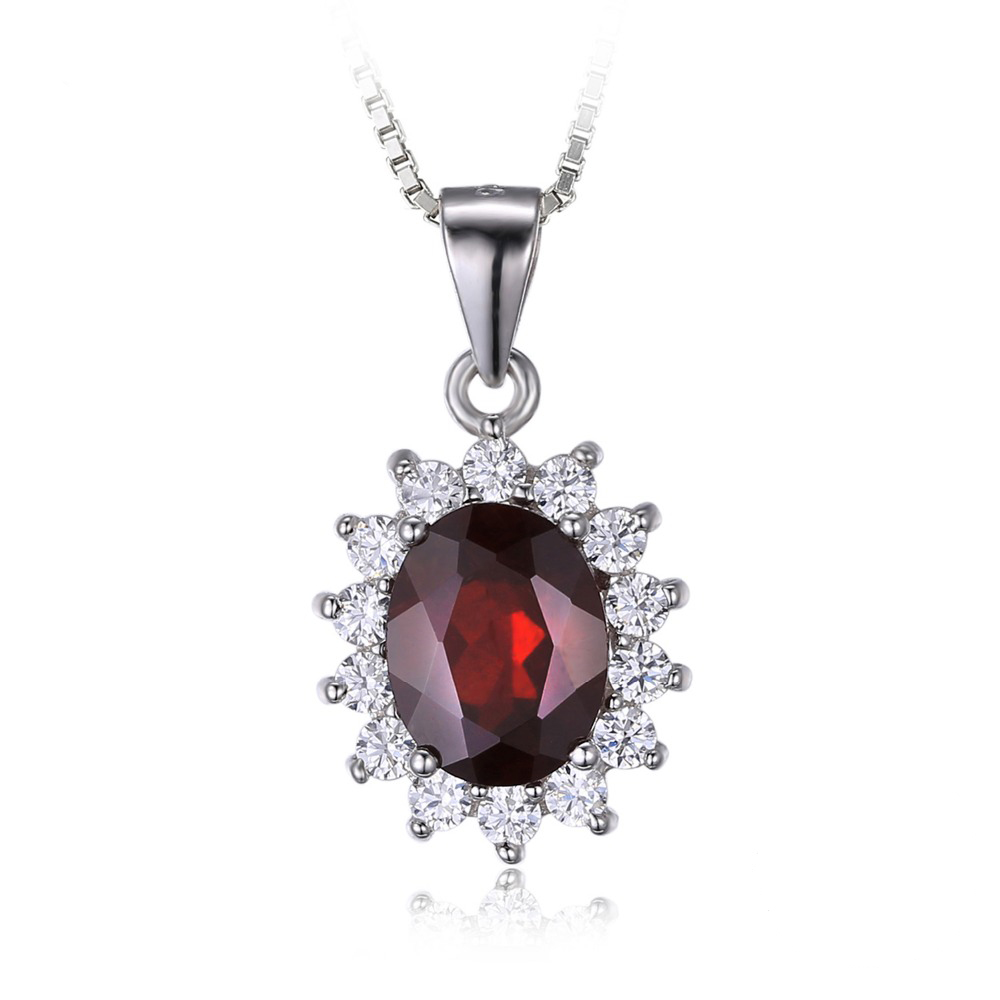 Picture of Majesty Diamonds MDS170197 3.1 CTW Oval red Garnet Halo Solitaire with Accents Pendant Necklace in .925 Sterling Silver