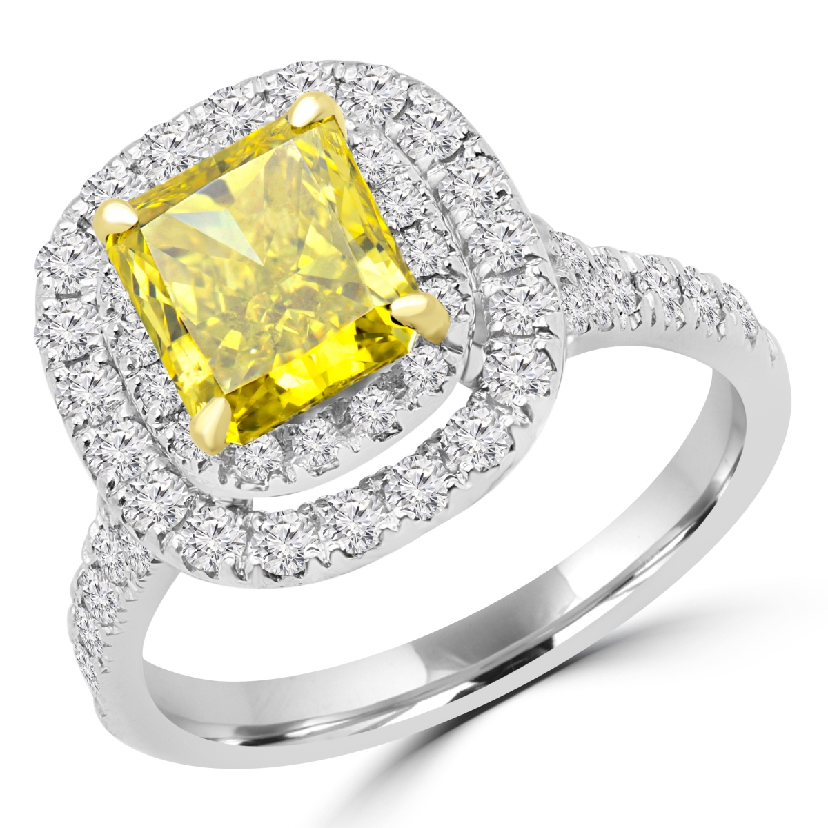 Picture of Majesty Diamonds MD170146 2.37 CTW Radiant Vivid Yellow Diamond Vintage Double Halo Engagement Ring in 14K