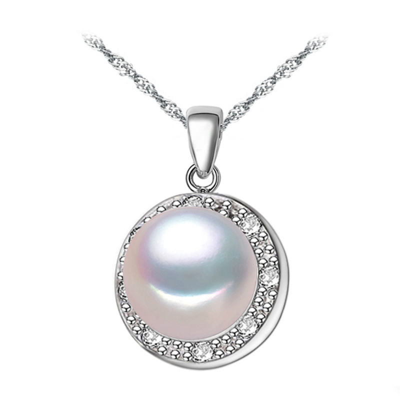 Picture of Majesty Diamonds MDS170079 Freshwater Pearls Halo Solitaire with Accents Pendant Necklace in .925 Sterling Silver