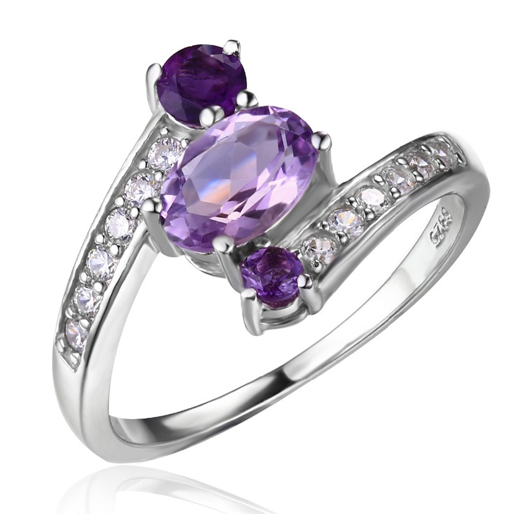 Picture of Majesty Diamonds MDS170164 0.9 CTW Oval Purple Amethyst Cocktail Ring in .925 Sterling Silver - Size 7
