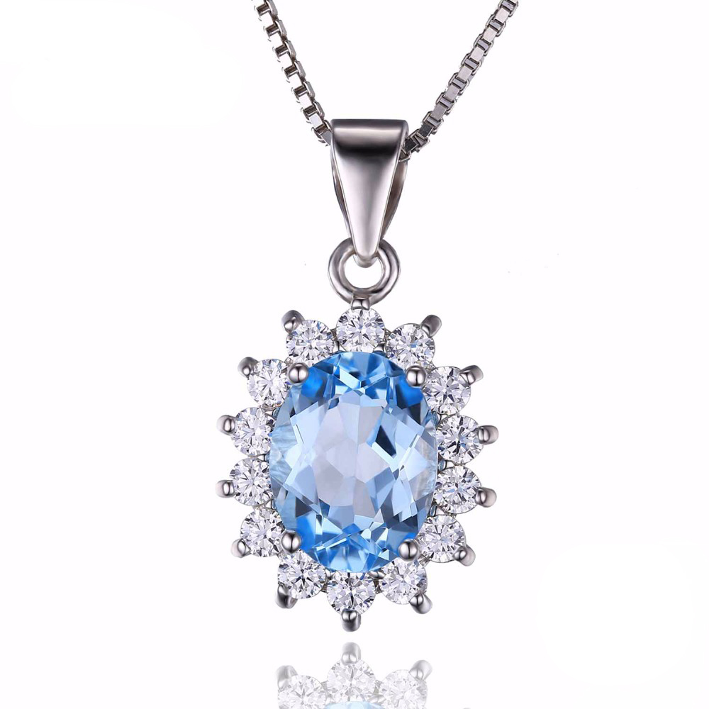 Picture of Majesty Diamonds MDS170166 2.9 CTW Oval Blue Topaz Halo Solitaire with Accents Pendant Necklace in .925 Sterling Silver