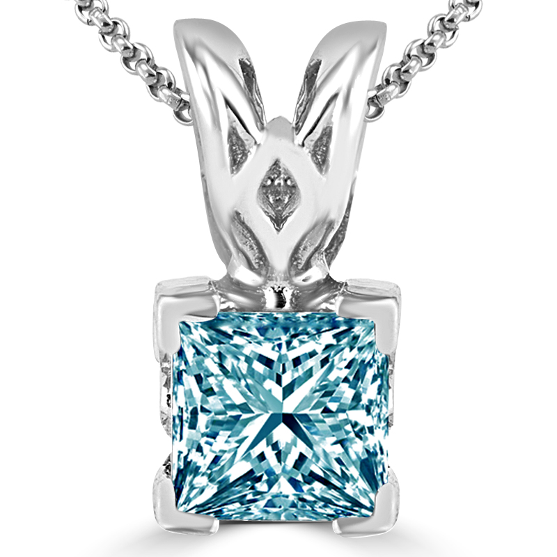 Picture of Majesty Diamonds MD160061 0.66 CT Solitaire Princess Cut Blue Diamond Pendant Necklace in 14K