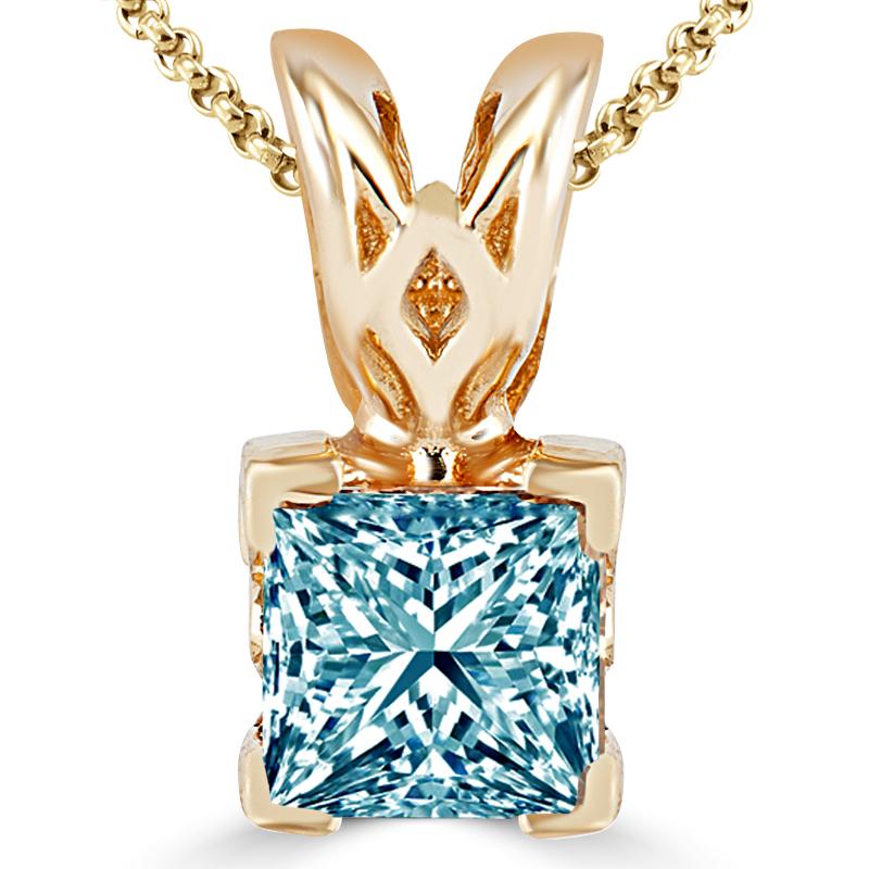 Picture of Majesty Diamonds MD160062 0.4 CT Princess Cut Solitaire Blue Diamond Pendant Necklace in 14K
