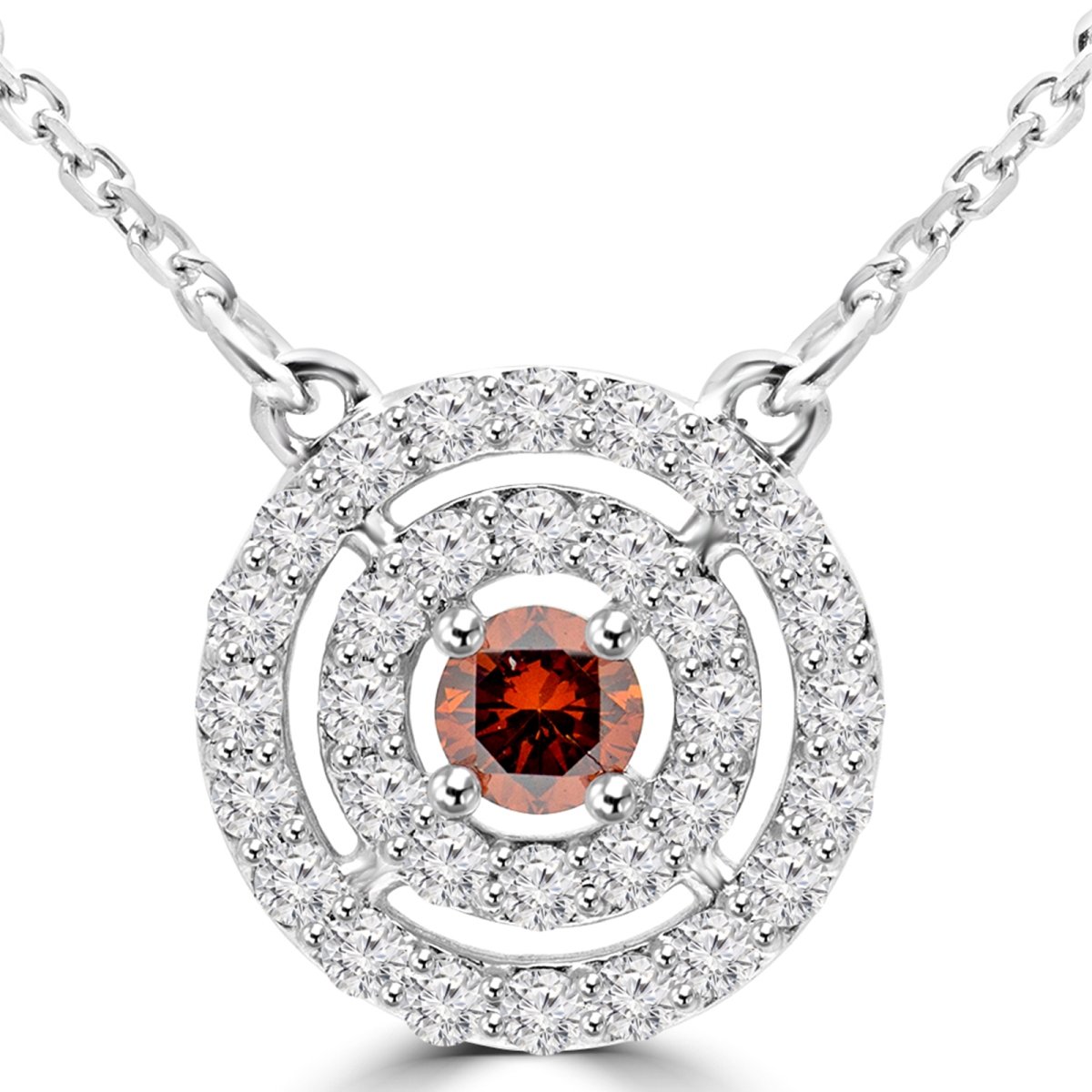 Picture of Majesty Diamonds MD160088 0.6 CTW Red and White Diamond Double Halo Pendant Necklace in 14K