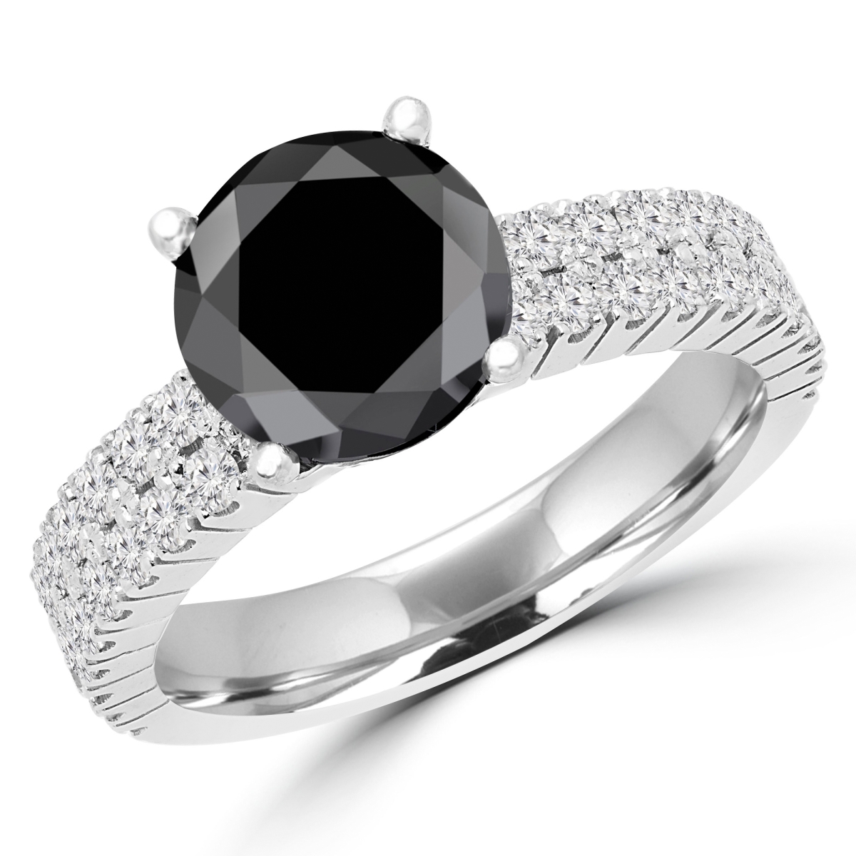 Picture of Majesty Diamonds MD170108 3.6 CTW Round BlacK Diamond Two Row Solitaire with Accents Engagement Ring in 14K