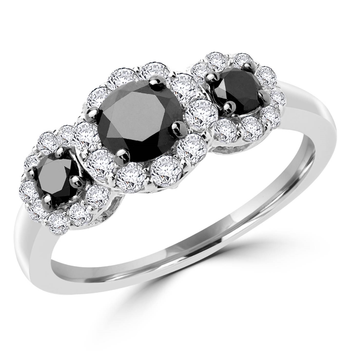 Picture of Majesty Diamonds MDR140088 1.1 CTW Round BlacK Diamond Halo Three-stone Engagement Ring in 10K