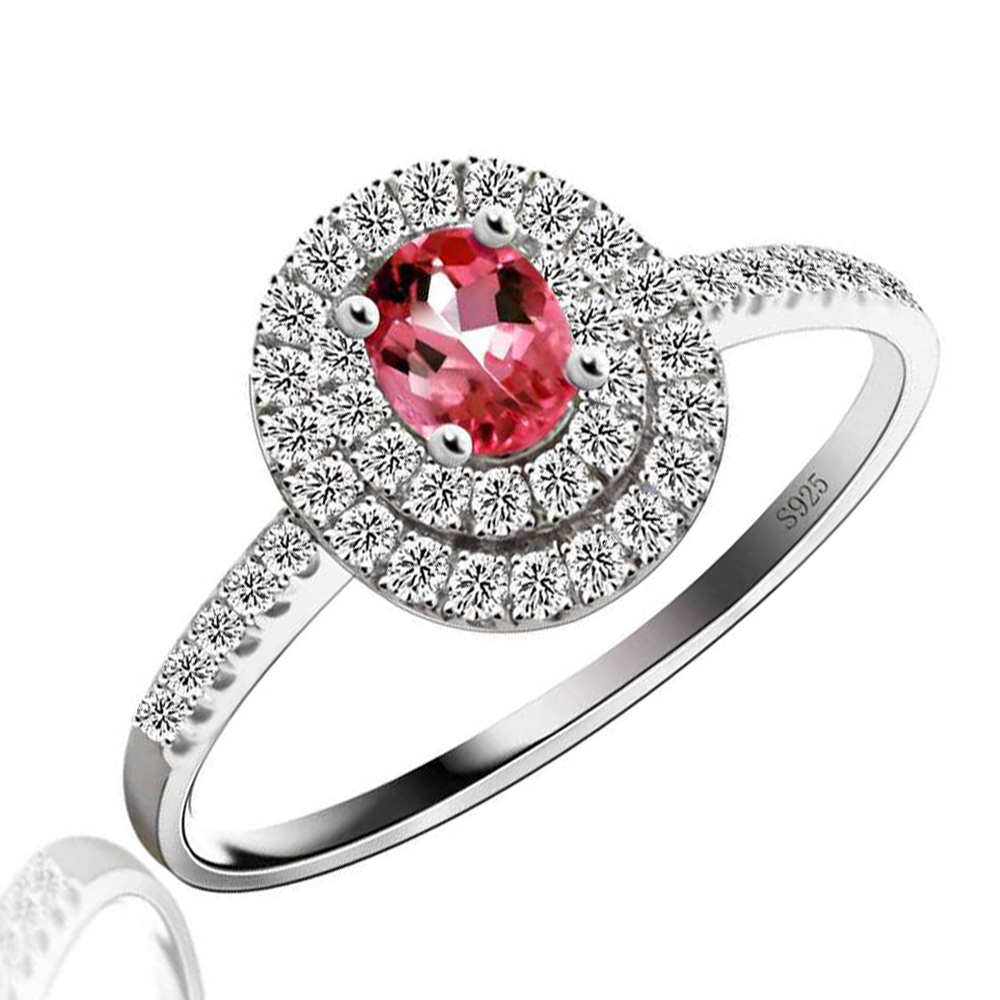 Picture of Majesty Diamonds MDS170141 0.37 CTW Oval PinK Tourmaline Double Halo Cocktail Ring in .925 Sterling Silver - Size 6