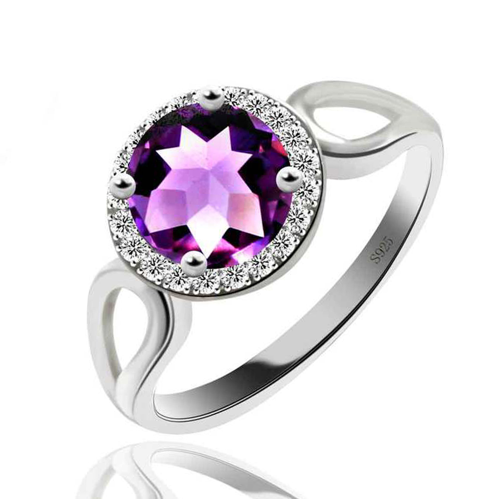 Picture of Majesty Diamonds MDS170146 1.25 CTW Round Purple Amethyst Cocktail Ring in .925 Sterling Silver - Size 6