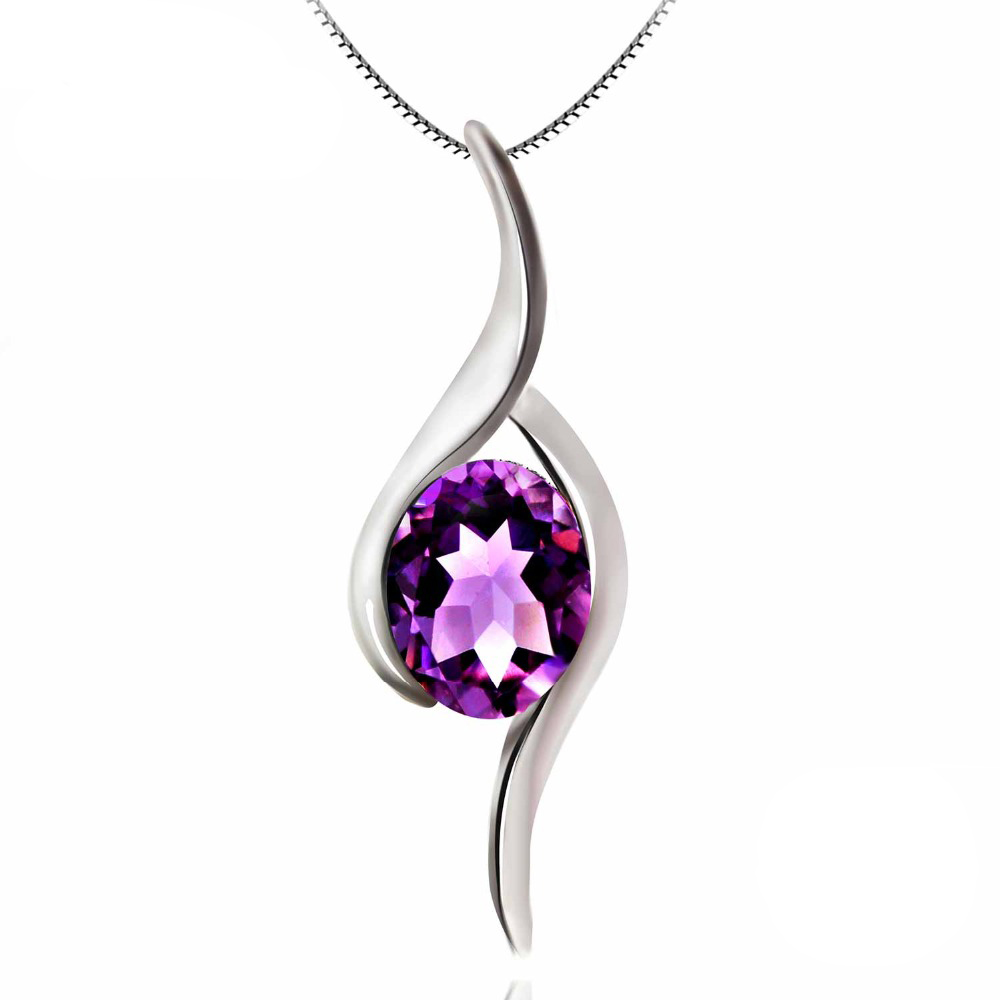 Picture of Majesty Diamonds MDS170147 1.16 CT Oval Purple Amethyst Solitaire Pendant Necklace in .925 Sterling Silver