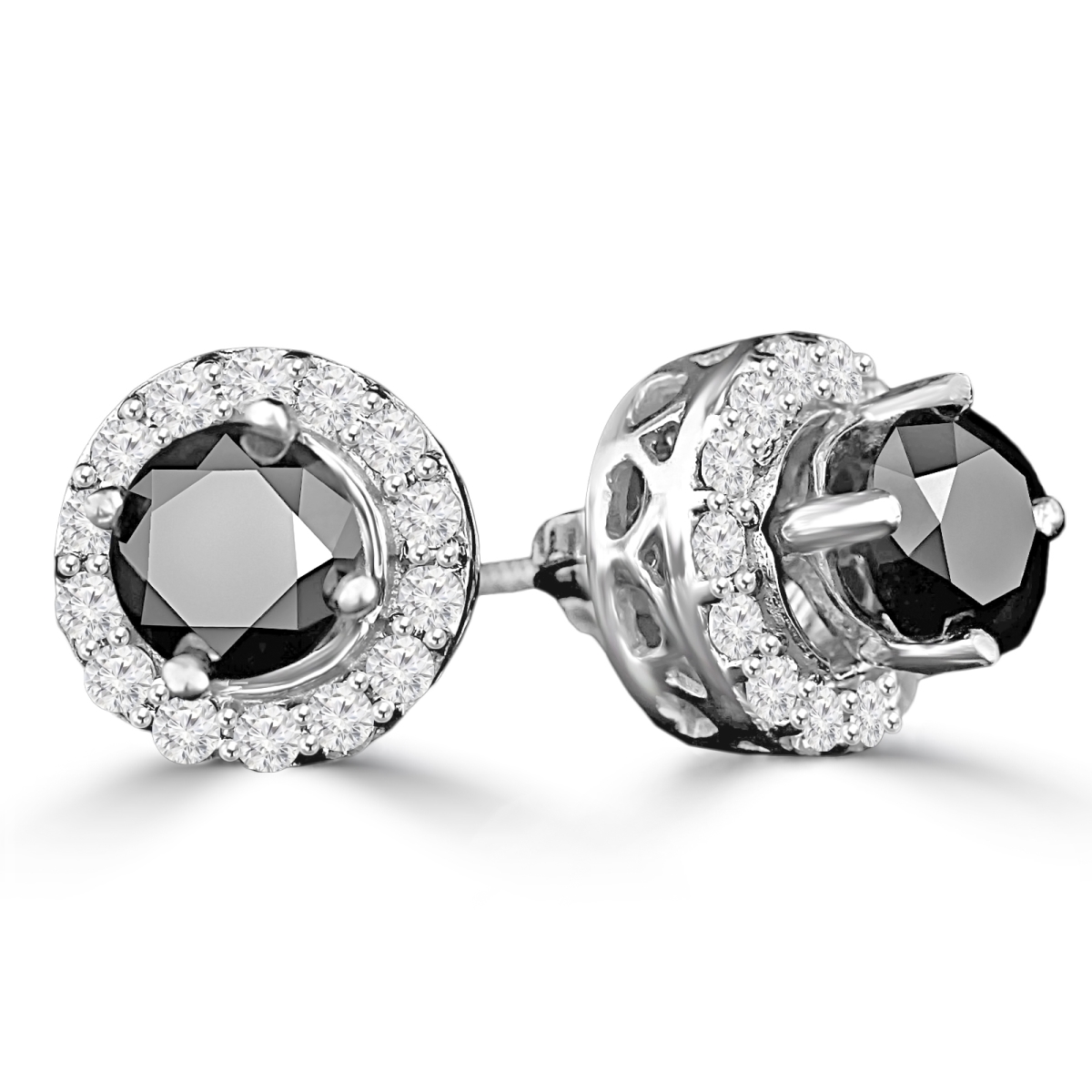 0.66 CTW Round BlacK Diamond Halo Stud Earrings in 14K
