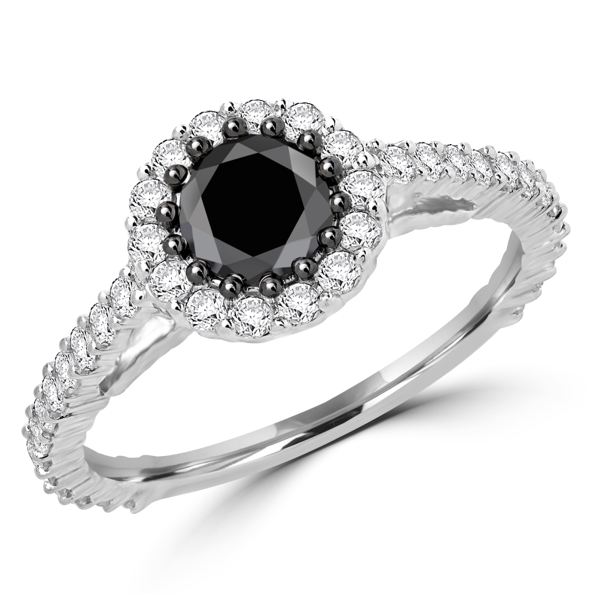 Picture of Majesty Diamonds MDR170031 1.50 CTW Round BlacK Diamond Halo Engagement Ring in 10K