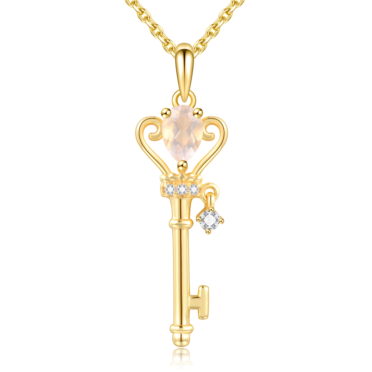 Picture of Majesty Diamonds MDS170335 0.75 CTW Oval PinK Rose Quartz Key Pendant Necklace in .925 Sterling Silver with 18K
