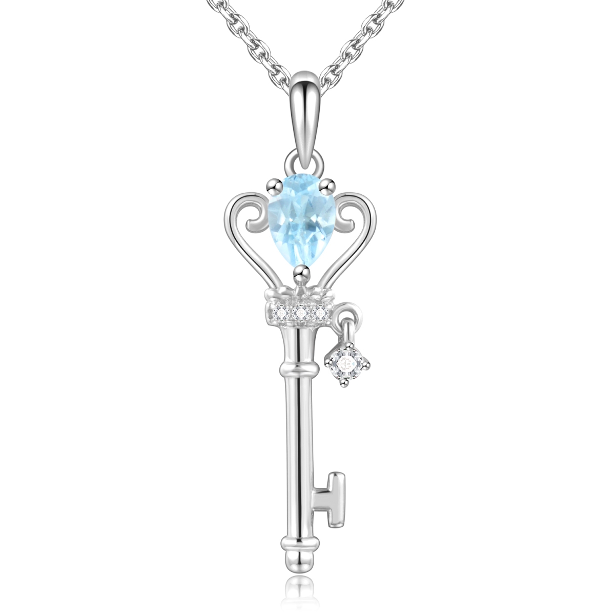 Picture of Majesty Diamonds MDS170336 0.75 CTW Oval Blue Topaz Key Pendant Necklace in .925 Sterling Silver with 18K