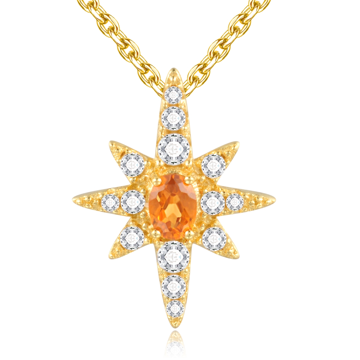 Picture of Majesty Diamonds MDS170341 0.2 CTW Oval Red Orange Garnet Fanta Star Fancy Pendant Necklace in .925 Sterling Silver with 18K