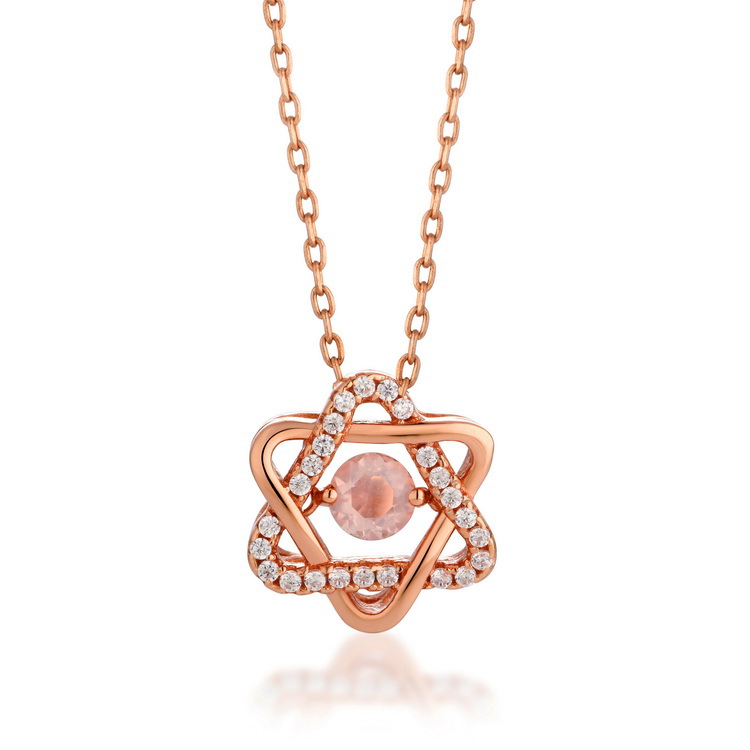 Picture of Majesty Diamonds MDS170342 0.25 CTW Round PinK Rose Quartz Star of David Fancy Pendant Necklace in .925 Sterling Silver with 18K