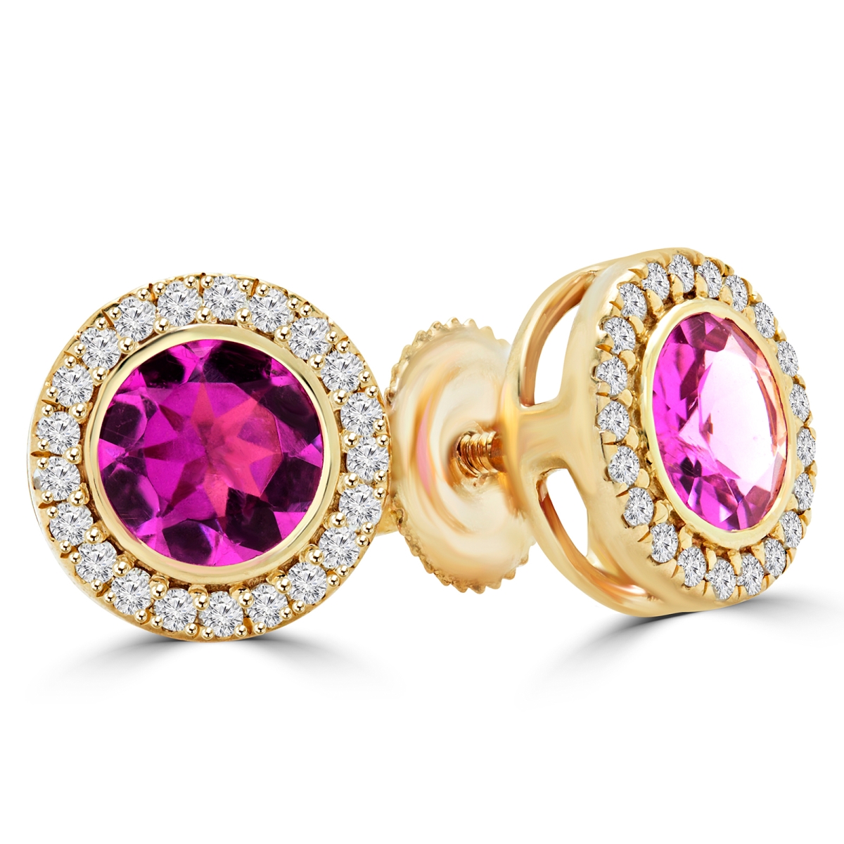 0.75 CTW Vintage PinK Tourmaline and Diamond Halo Stud Earrings in 14K