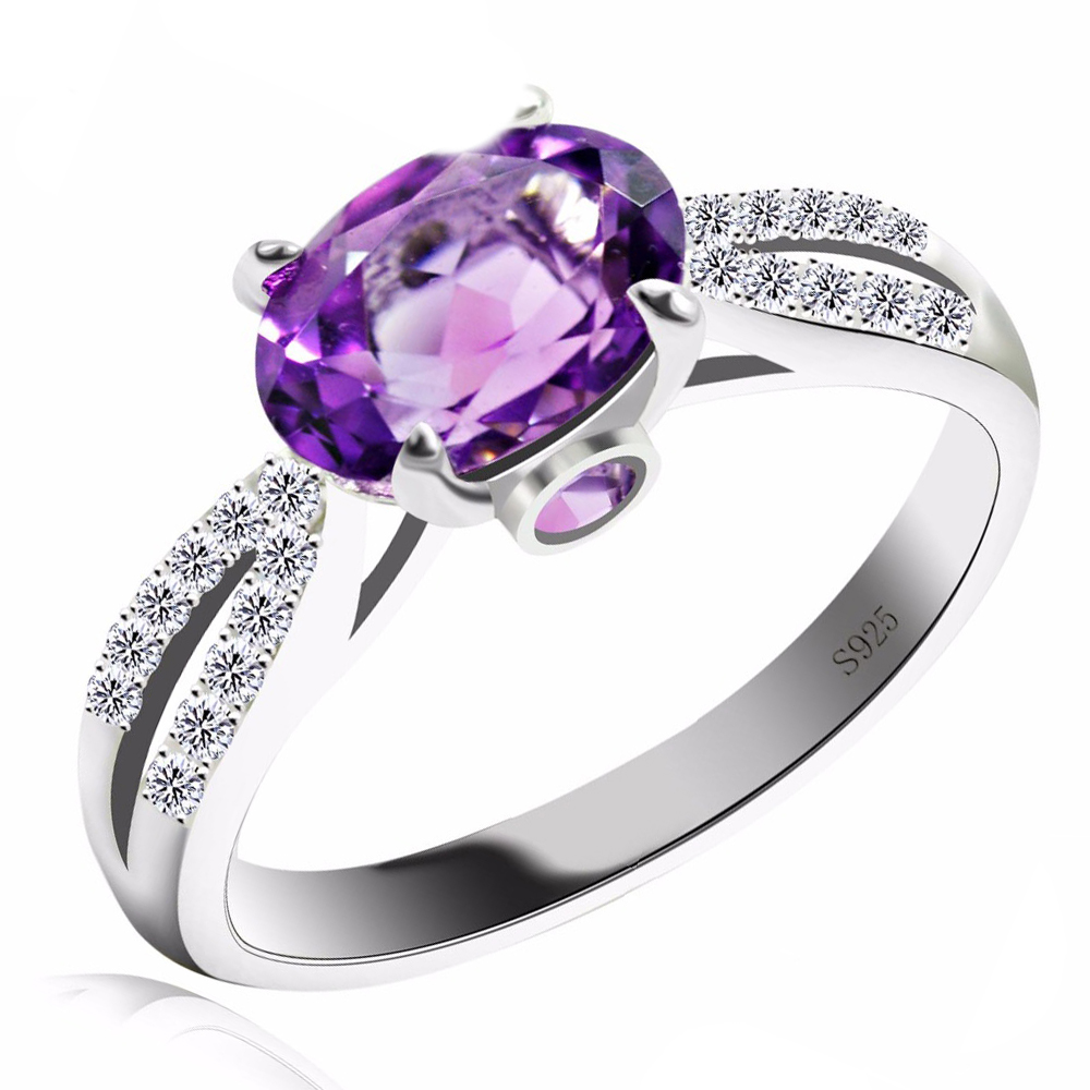 Picture of Majesty Diamonds MDS170129 1.16 CTW Oval Purple Amethyst Cocktail Ring in .925 Sterling Silver - Size 6