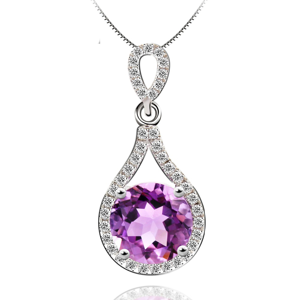 Picture of Majesty Diamonds MDS170131 1.87 CTW Round Purple Amethyst Solitaire with Accents Pendant Necklace in .925 Sterling Silver