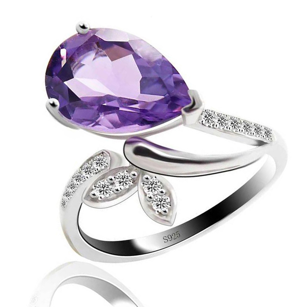 Picture of Majesty Diamonds MDS170136 4.16 CTW Pear Purple Amethyst Cocktail Ring in .925 Sterling Silver - Size 6