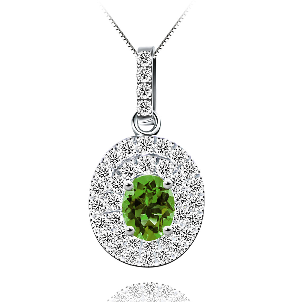 Picture of Majesty Diamonds MDS170113 0.37 CTW Oval Green Tourmaline Double Halo Solitaire with Accents Pendant Necklace in .925 Sterling Silver