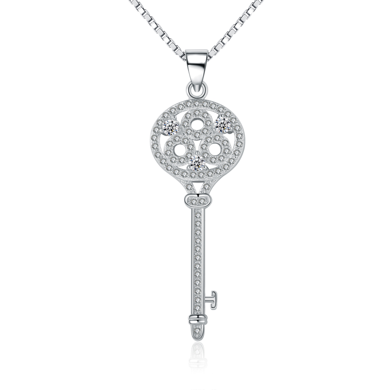 Picture of Majesty Diamonds MDS170396 White Zircon Key Pendant Necklace in .925 Sterling Silver