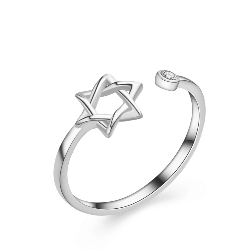 Picture of Majesty Diamonds MDS170413 White Zircon Star of David Cocktail Ring in .925 Sterling Silver - Size Adjustable