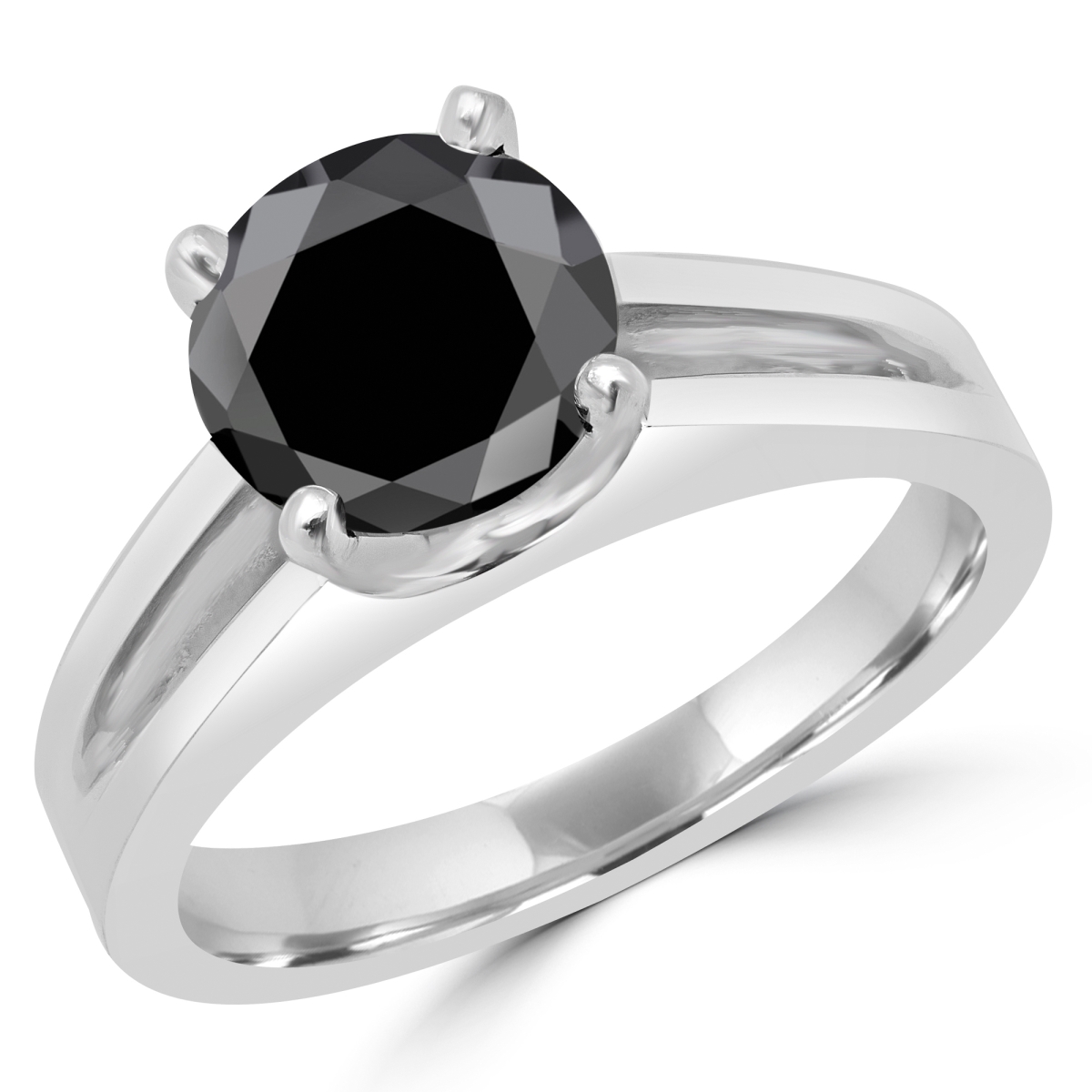 MD160315 1.625 CT Classic Solitaire 4-Prong Round BlacK Diamond Engagement Ring in 14K