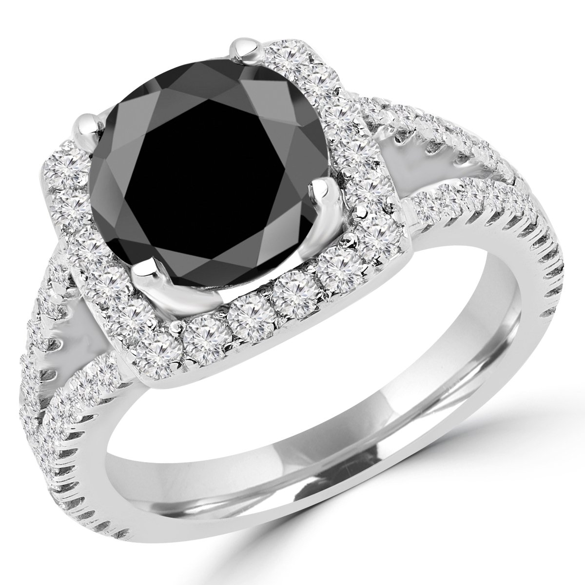 4.75 CTW Round Cut BlacK and White Diamond Split ShanK Halo Engagement Ring in 14K -  Great Gems, GR3050315