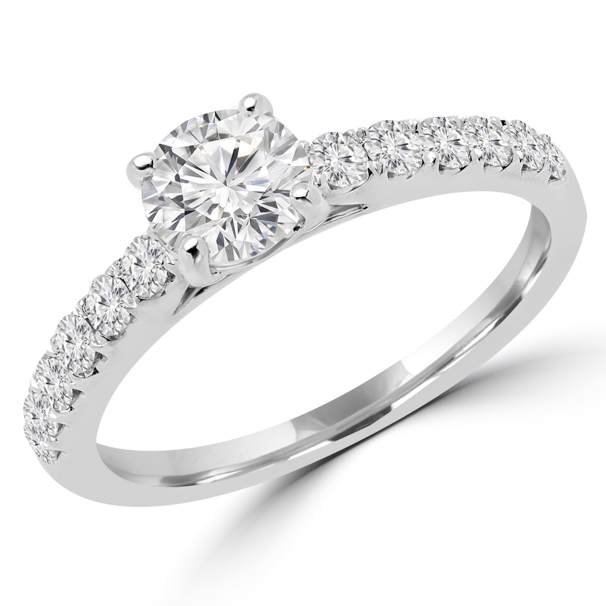 1.1 CTW Round Cut Diamond Multi Stone Engagement Ring in 18K - White - 5.2 x 3.3 mm
