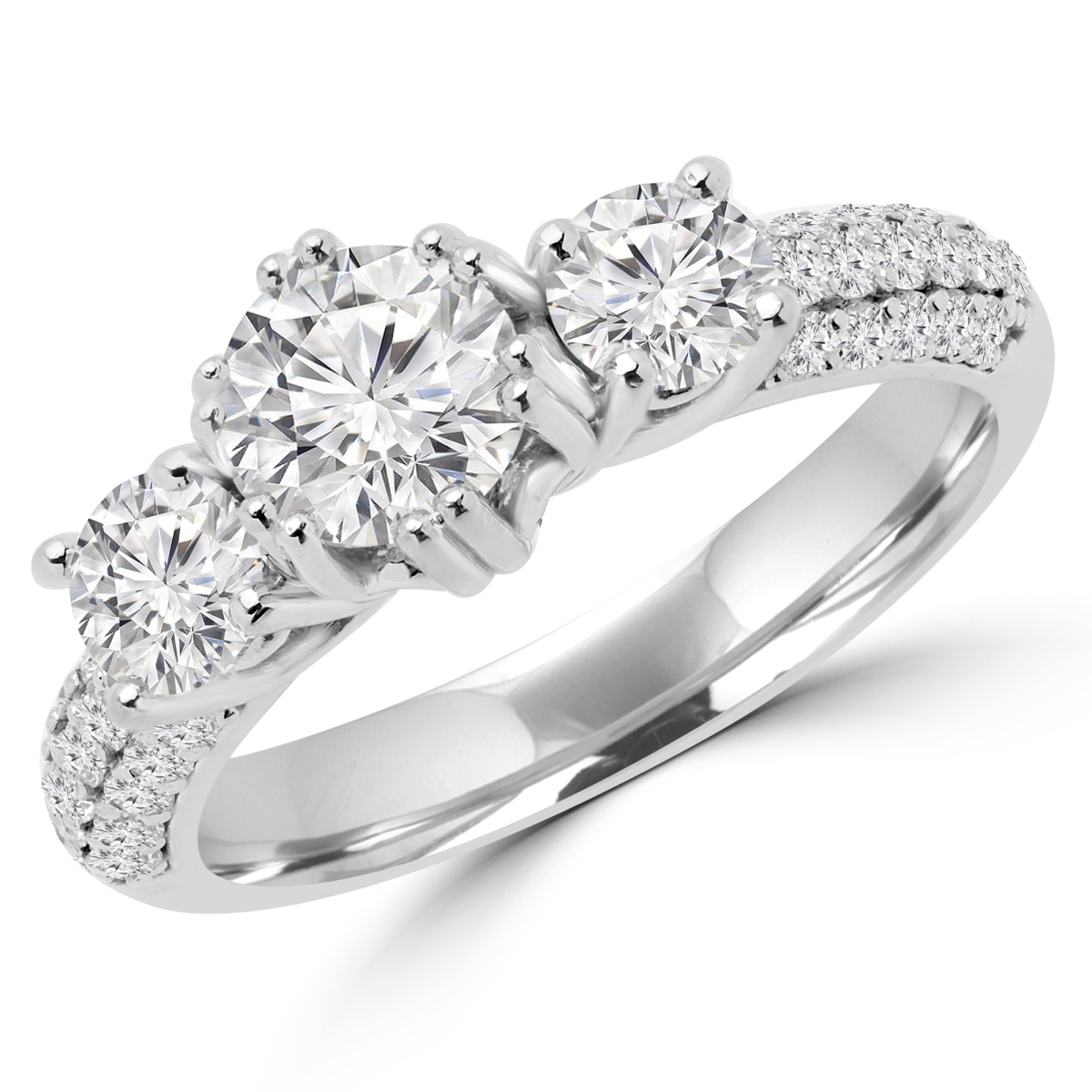 1.6 CTW Round Diamond Three Stone Engagement Anniversary Ring in 14K