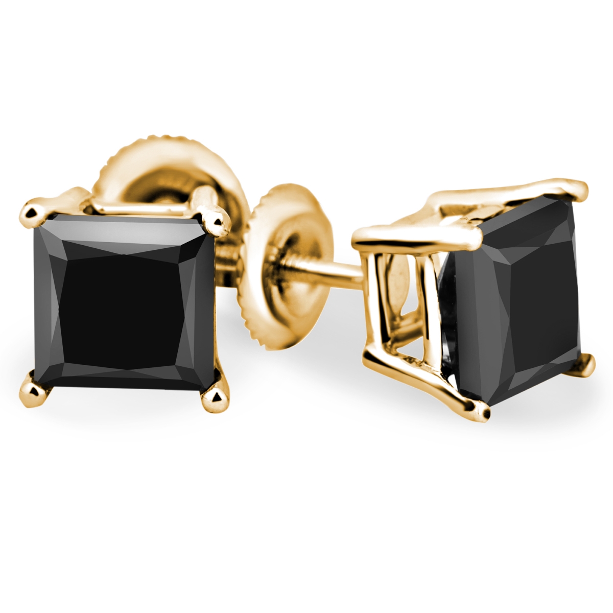 0.4 CTW Princess Cut BlacK Diamond Solitaire Stud Earrings in 14K
