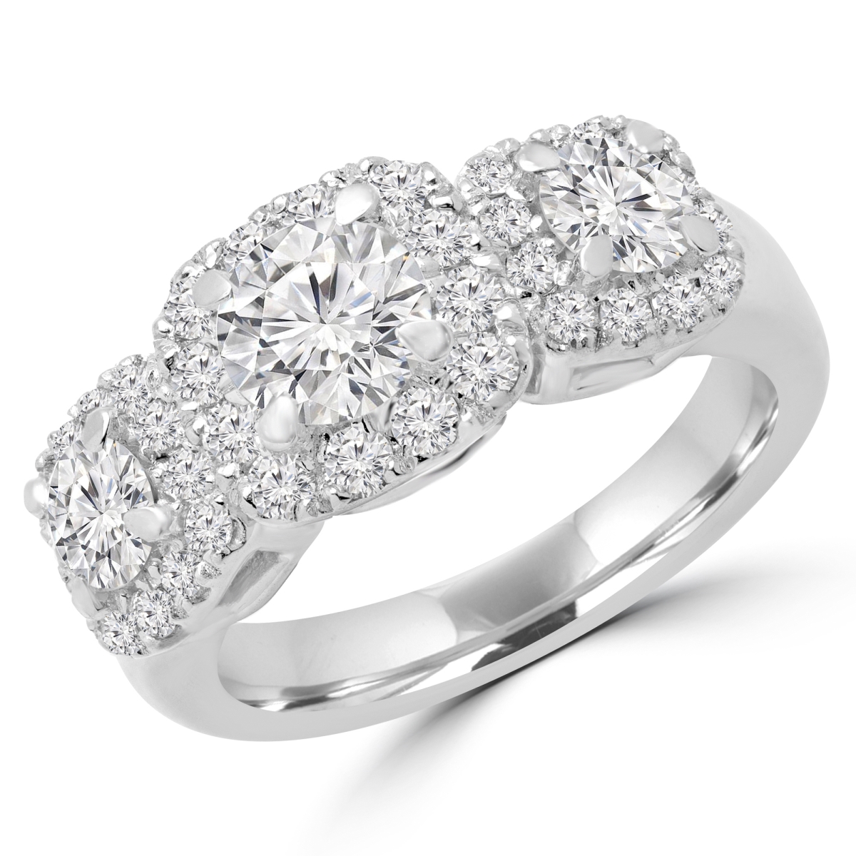1.87 CTW Diamond Halo Three Stone Engagement Anniversary Ring in 14K