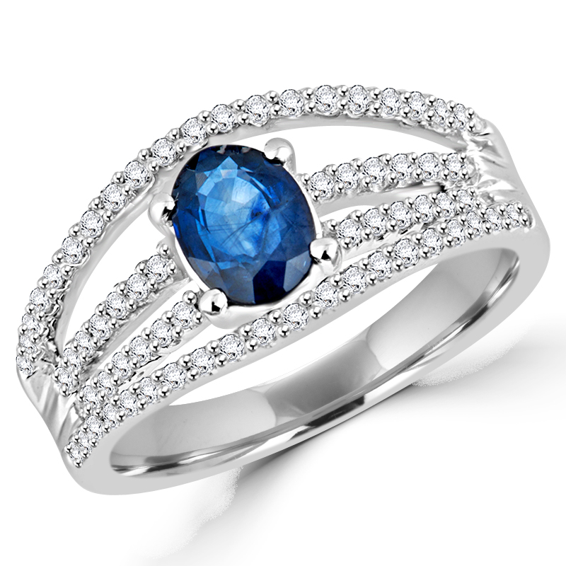 Picture of Majesty Diamonds MDR170019 1.25 CTW Oval Blue Sapphire Three Row Cocktail Ring in 14K
