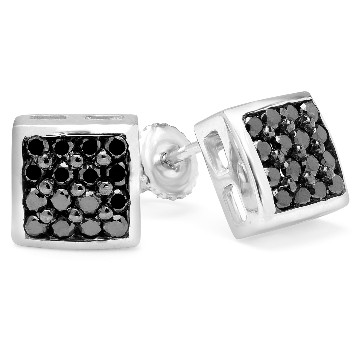 0.5 CTW Round BlacK Diamond Pave Stud Earrings in 10K