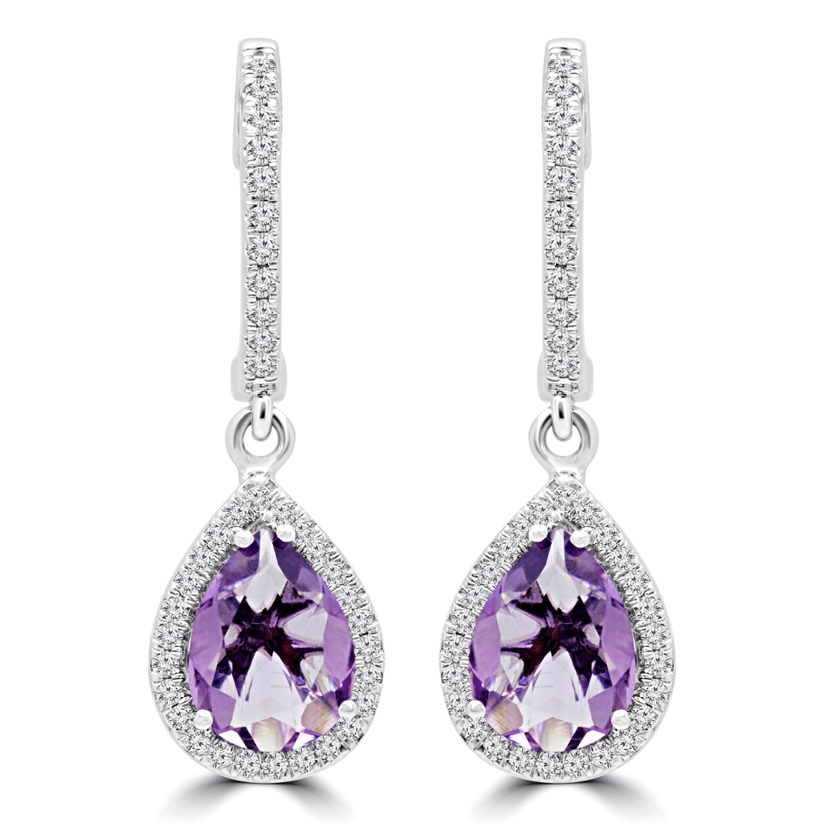 2.1 CTW Pear Purple Amethyst Halo Drop Dangle Earrings in 14K