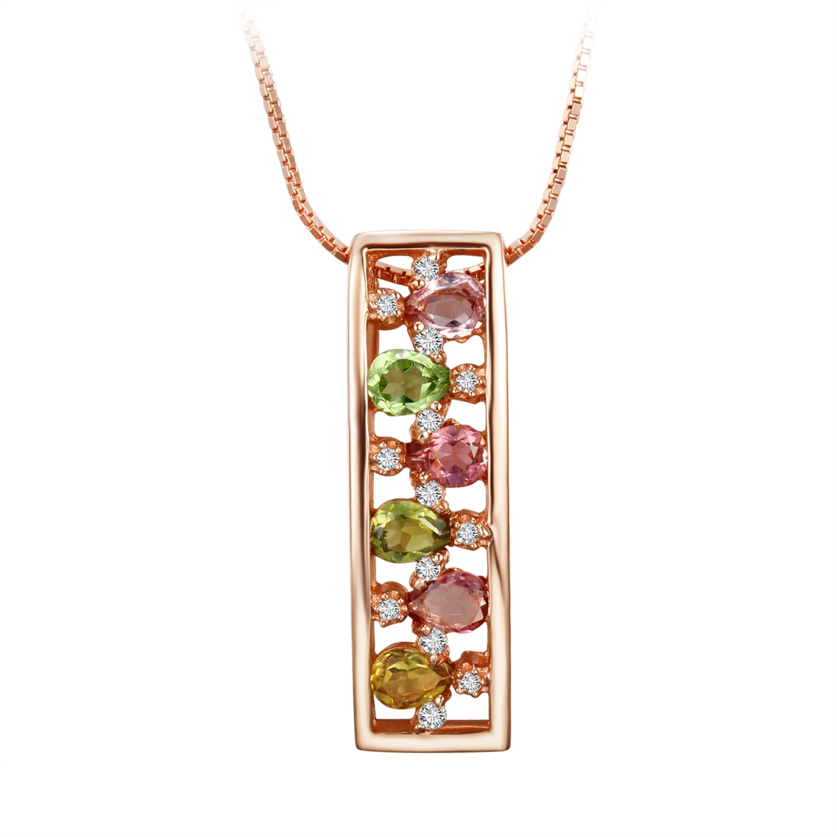 Picture of Majesty Diamonds MDS170290 1 CTW Multi-Shape Multi-Color tourmaline Fancy Pendant Necklace in .925 Sterling Silver with 18K