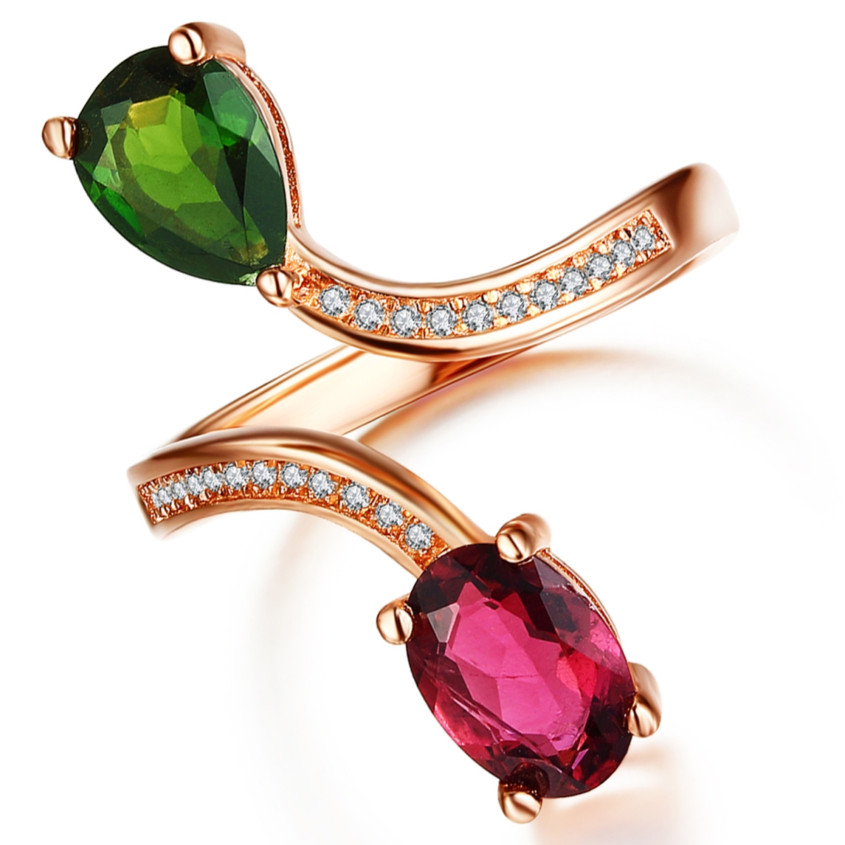 Picture of Majesty Diamonds MDS170297 1.33 CTW Multi-Shape Multi-Color Tourmaline Cocktail Ring in .925 Sterling Silver with 18K