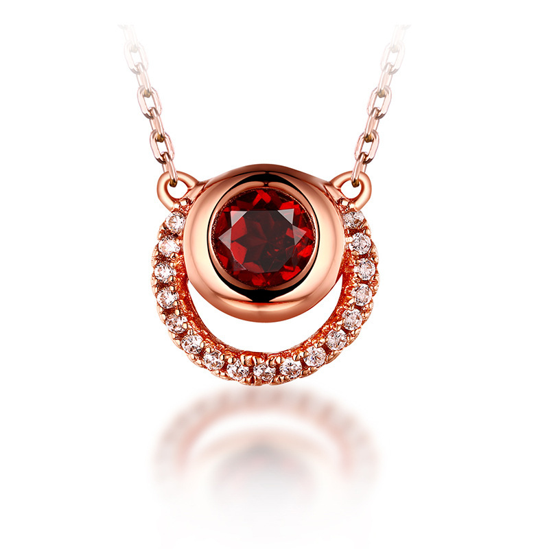 Picture of Majesty Diamonds MDS170301 0.5 CTW Round Red Garnet Circle Pendant Necklace in .925 Sterling Silver with 18K
