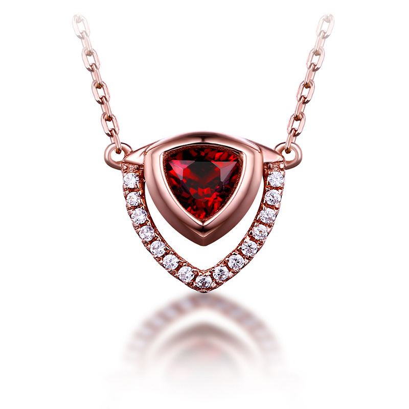 Picture of Majesty Diamonds MDS170302 0.4 CTW Trilliant Red Garnet Fancy Pendant Necklace in .925 Sterling Silver with 18K