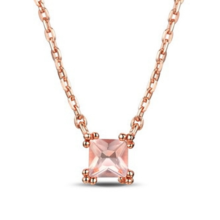 Picture of Majesty Diamonds MDS170308 0.33 CT Princess PinK Rose Quartz Solitaire Pendant Necklace in .925 Sterling Silver with 18K