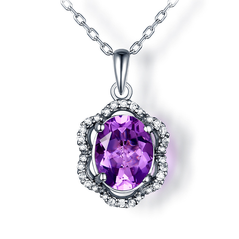 Picture of Majesty Diamonds MDS170312 2 CTW Oval Purple Amethyst Halo Solitaire with Accents Pendant Necklace in .925 Sterling Silver with 18K