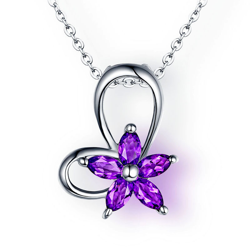 Picture of Majesty Diamonds MDS170313 1 CTW Marquise Purple Amethyst Flower Fancy Pendant Necklace in .925 Sterling Silver with 18K