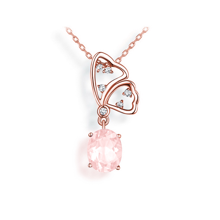 Picture of Majesty Diamonds MDS170315 3 CTW Oval PinK Rose Quartz Fancy Pendant Necklace in .925 Sterling Silver with 18K