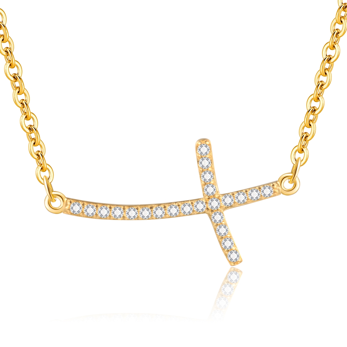 Picture of Majesty Diamonds MDS170383 White Zircon Yellow Cross Pendant Necklace in .925 Sterling Silver