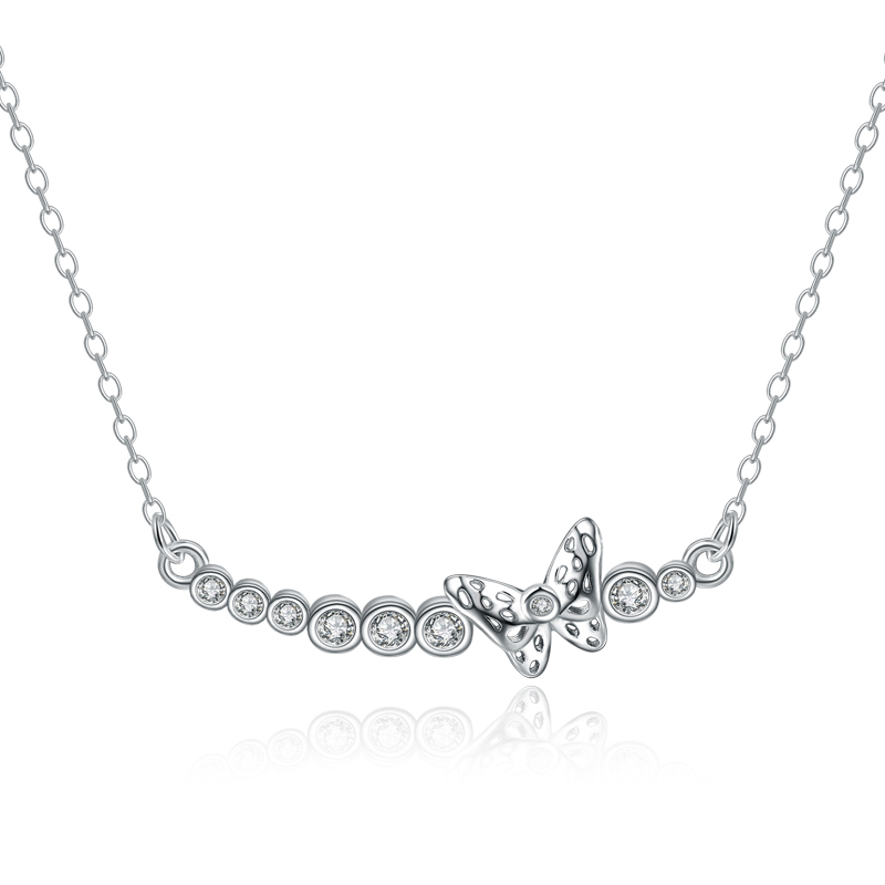 Picture of Majesty Diamonds MDS170388 White Zircon Butterfly Bar Pendant Necklace in .925 Sterling Silver